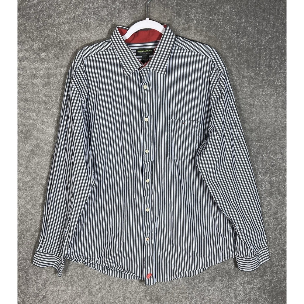John‎ Bartlett Consensus Button Up Shirt Mens XL Blue Black Striped Long Sleeve
